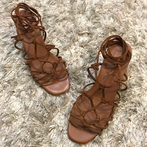 Topshop Tan Lace-Up Gladiator Sandals